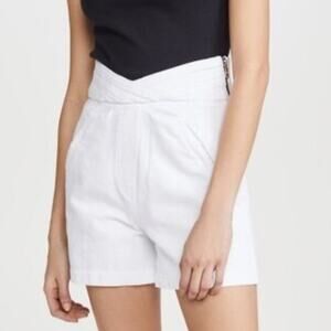 RTA Ellena Pleated Waistband High Rise White Denim Shorts